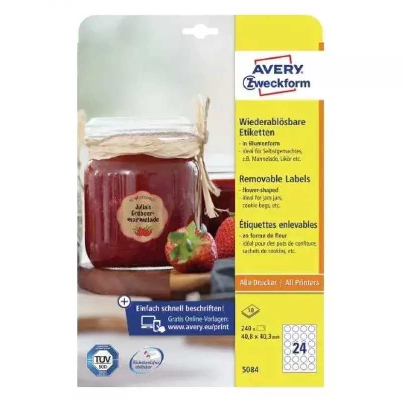 Lipnios spausdintuvo etiketės Avery 5084