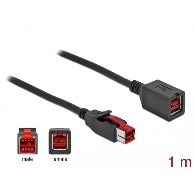 Maitinamas USB ilgintuvo laidas DeLOCK 85985 24 V 1 m juodas