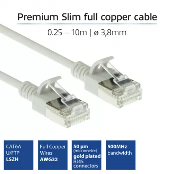 ACT pilkas 0,25 metro LSZH U/FTP CAT6A duomenų centro plono profilio pataisymo kabelis su RJ45 jungtimis