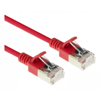 ACT raudonas 2 m LSZH U/FTP CAT6A duomenų centro plonas pataisų kabelis be užkabinimų su RJ45 jungtimis
