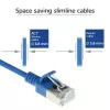 ACT mėlynas 0,25 metro LSZH U/FTP CAT6A duomenų centro plonas komutacinis kabelis, nesikabinantis, su RJ45 jungtimis