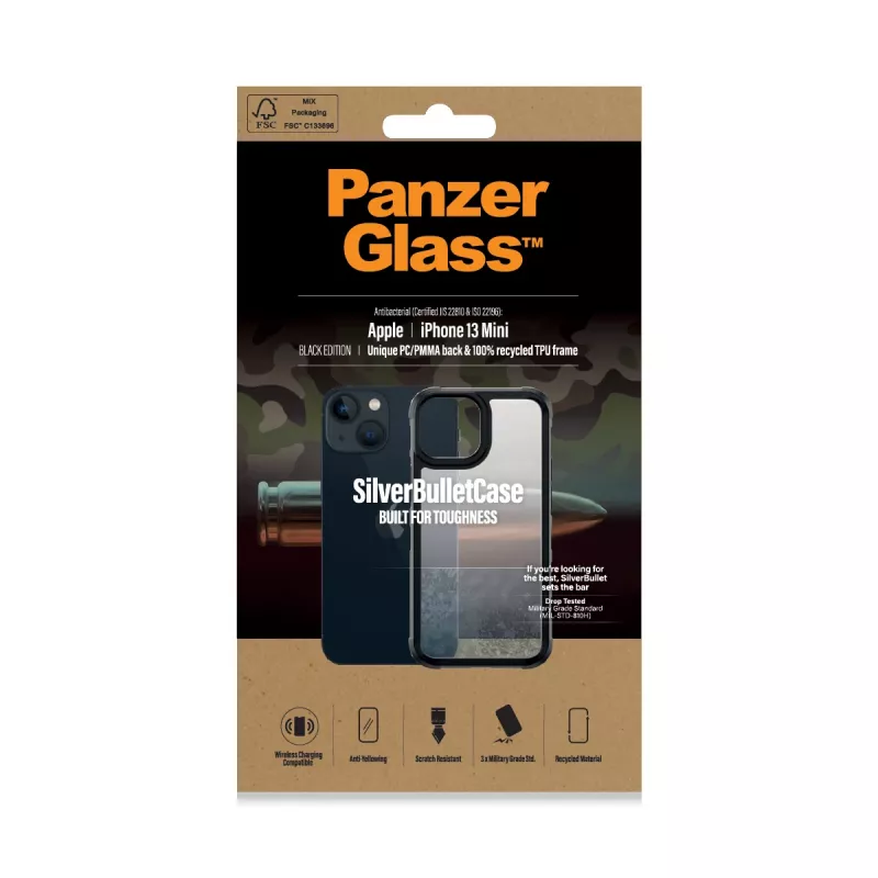 Dangtelis PanzerGlass SidabrinėBullet ClearCase iPhone 13 Mini Juoda