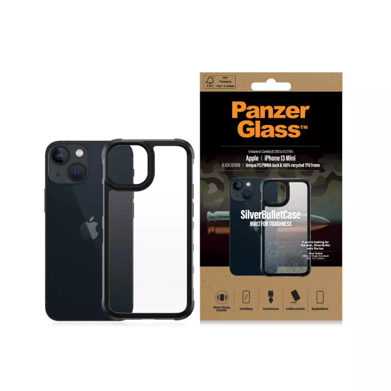 Dangtelis PanzerGlass SidabrinėBullet ClearCase iPhone 13 Mini Juoda