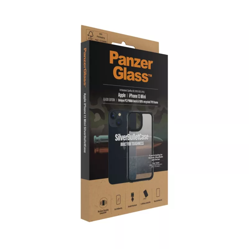 Dangtelis PanzerGlass SidabrinėBullet ClearCase iPhone 13 Mini Juoda