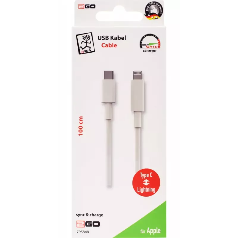 Lightning laidas 2GO 795848 1 m USB-C į Lightning baltas