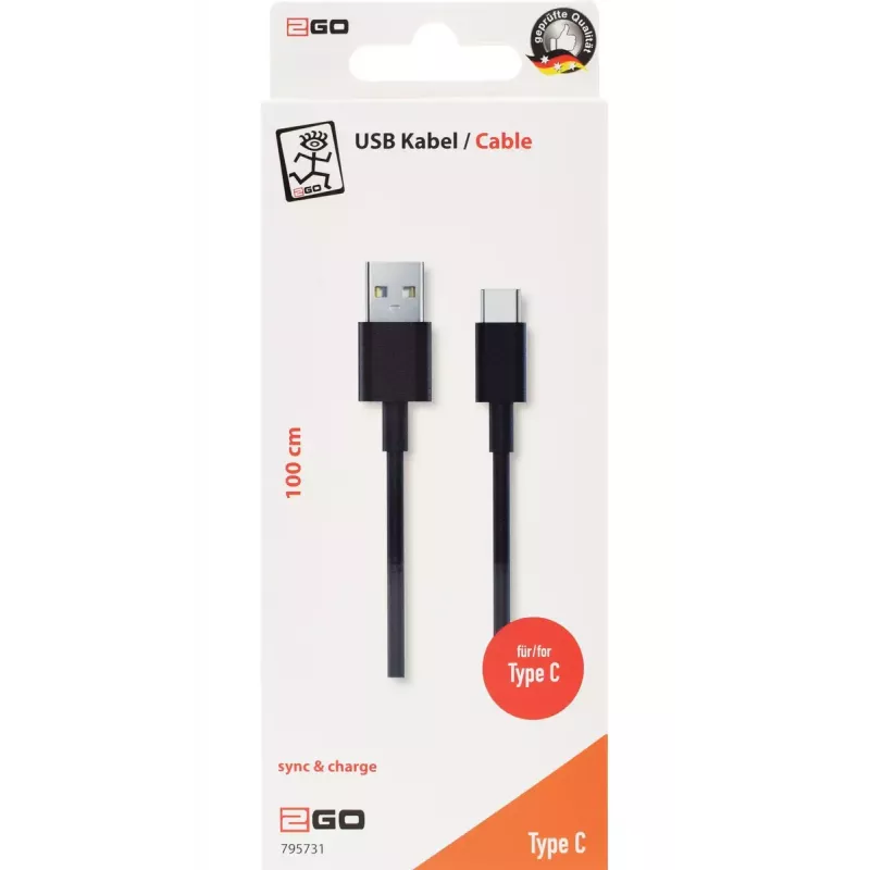 USB laidas 2GO 795731 1m USB B USB C USB 3.2 Gen 1 Juoda