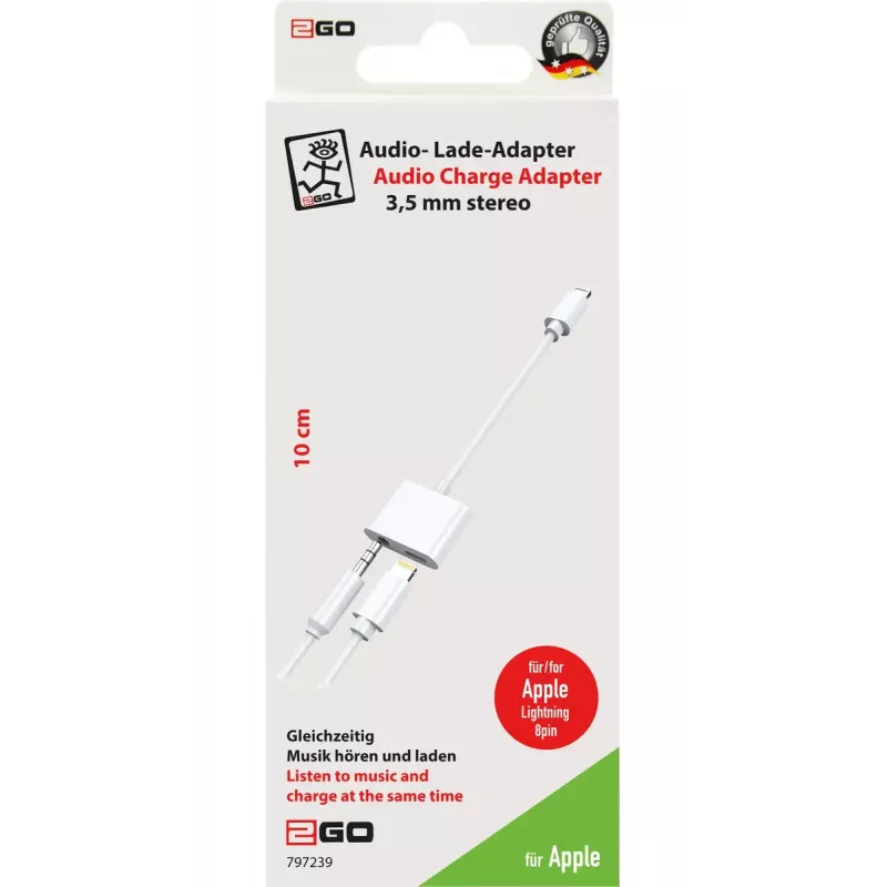 Lightning laidas 2GO 797239 0,1 m baltas Lightning į Lightning + 3,5 mm