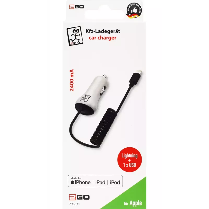 Mobiliojo įrenginio įkroviklis 2GO 795631 Automobilinis cigarečių žiebtuvėlis 12/24V 5V Baltas