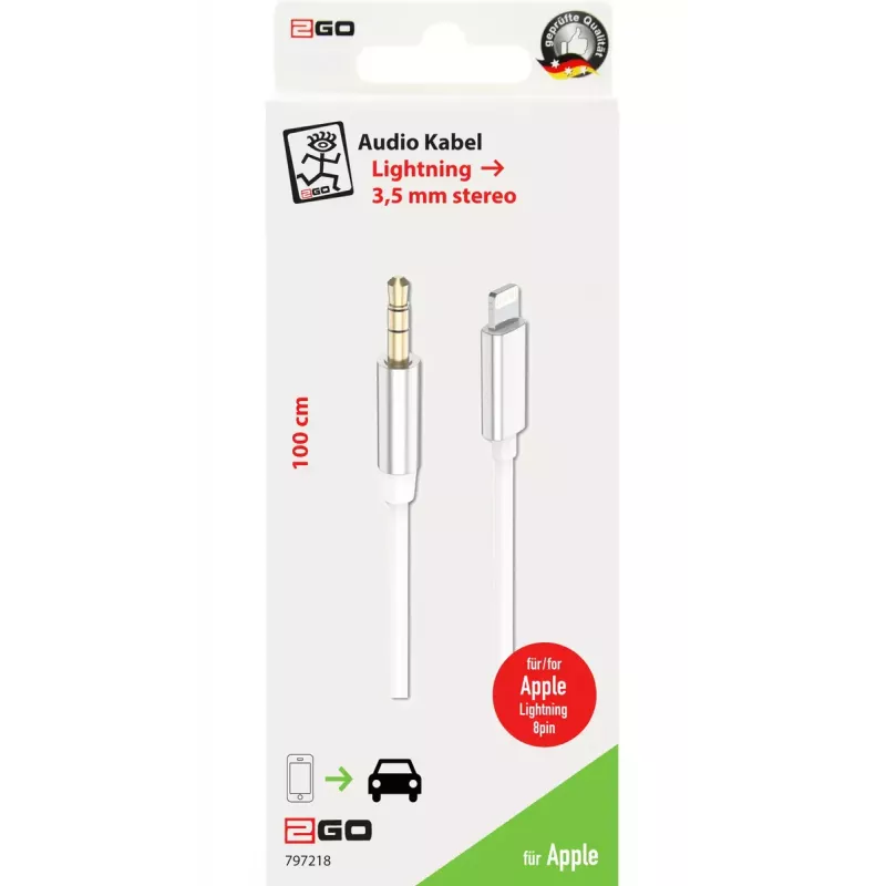 Garso kabelis 2GO 797218 1 m 3,5 mm Lightning baltas