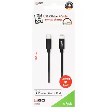 Lightning laidas 2GO 797162 1 m Juodas USB C