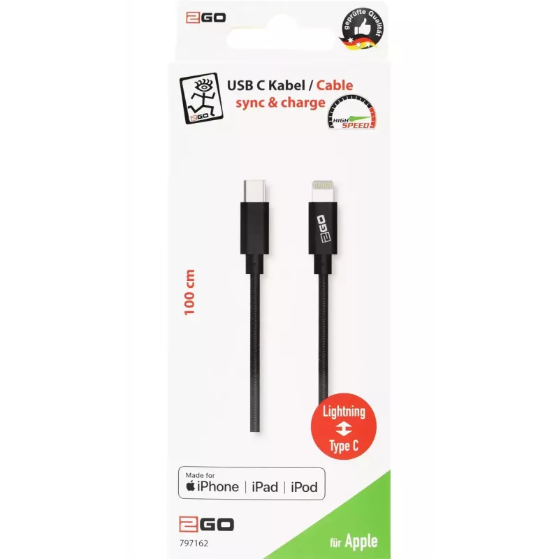 Lightning laidas 2GO 797162 1 m Juodas USB C
