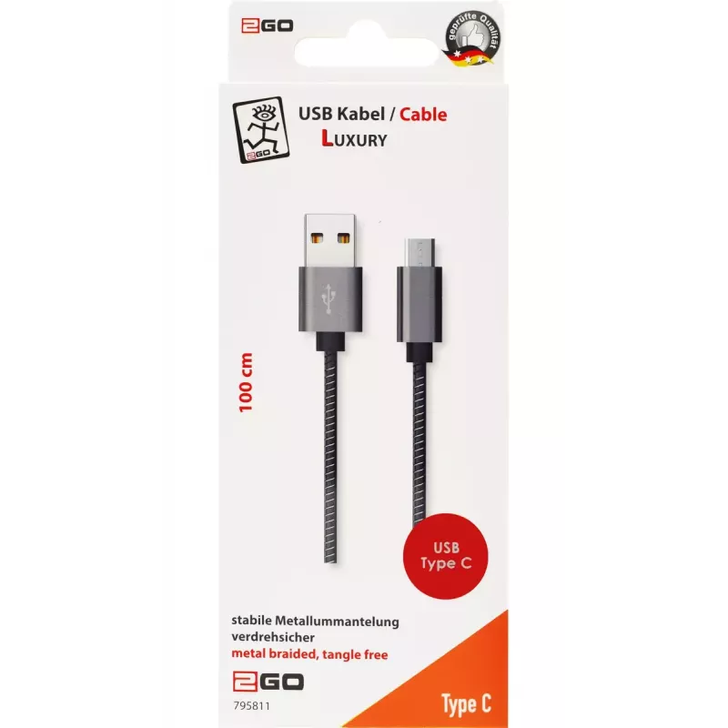 2GO 795812 USB laidas, USB 3.2 Gen 1, 1 m, USB B, USB C, pilkas