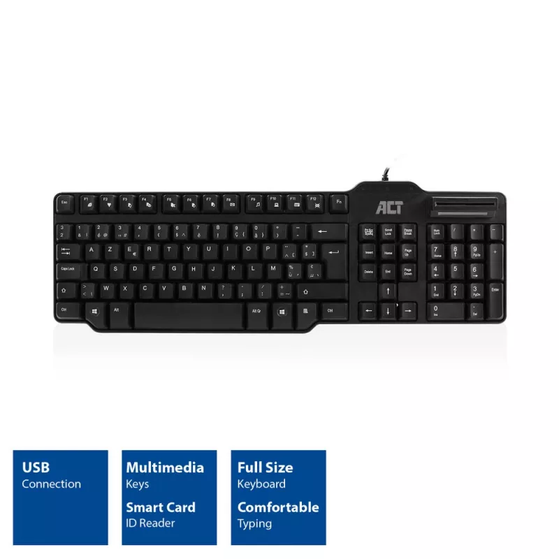 ACT laidinė klaviatūra su intelektualiųjų kortelių skaitytuvu (Azerty/BE išdėstymas)