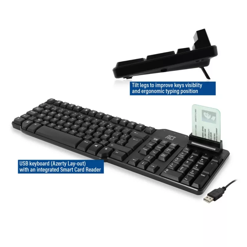 ACT laidinė klaviatūra su intelektualiųjų kortelių skaitytuvu (Azerty/BE išdėstymas)