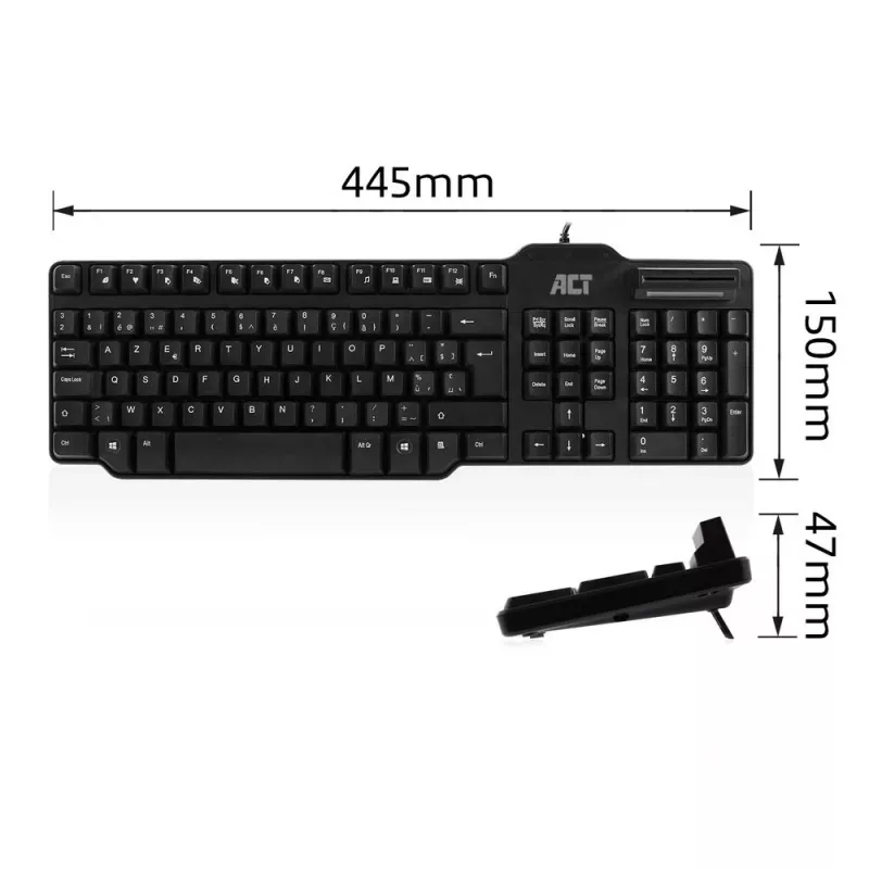 ACT laidinė klaviatūra su intelektualiųjų kortelių skaitytuvu (Azerty/BE išdėstymas)