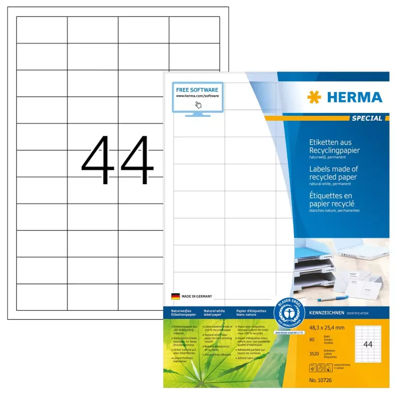 Lipnus spausdintuvo lipdukas HERMA 10726 Baltas 4,83x2,54 cm 3520 lipdukai