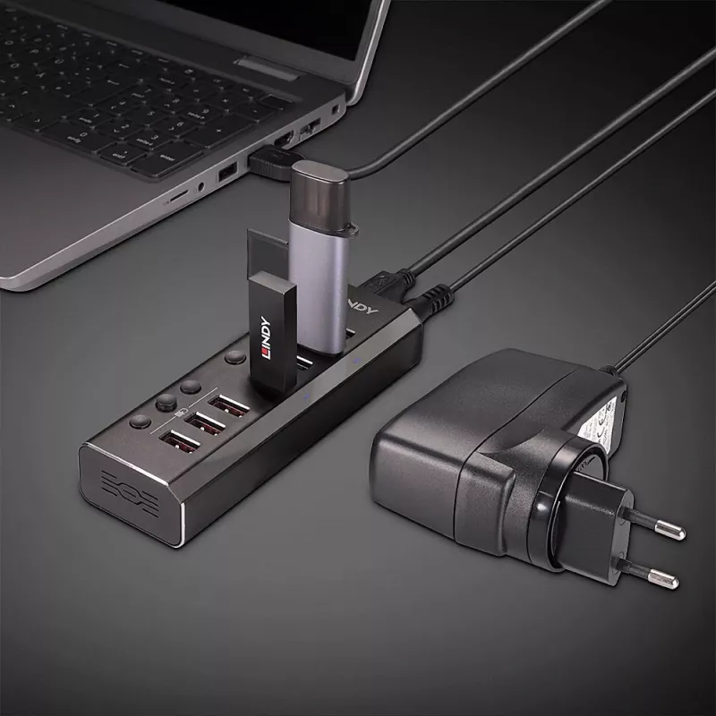 „Lindy“ 4 prievadų USB 3.0 šakotuvas su 3 „Quick Charge 3.0“ prievadais