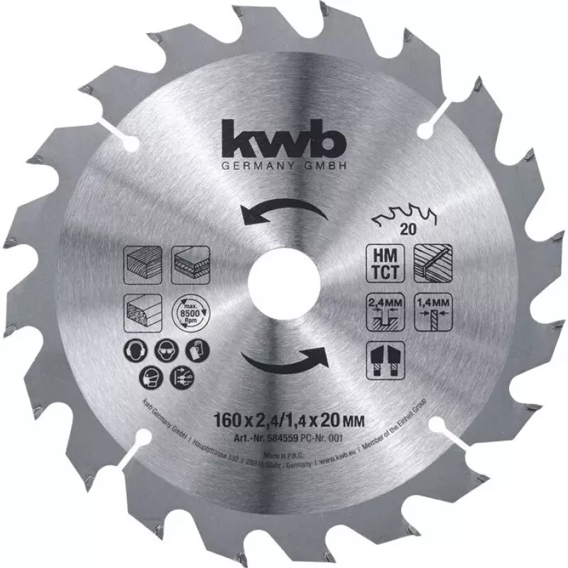 Diskinis pjūklo peilis KWB 584359 16 cm laminatui, MDF, plastikui