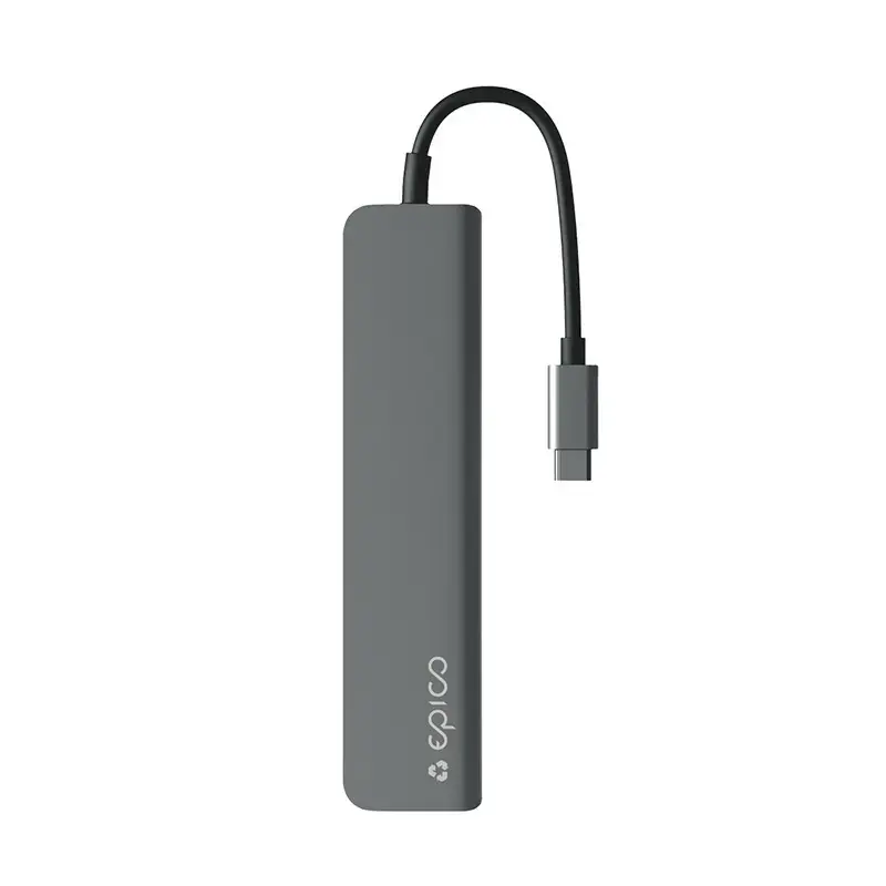 Sąsajos šakotuvas Epico 9915112100080 — USB Type-C priegloba, HDMI, USB 2.0, USB Type-C, MicroSD/SD kortelių skaitytuvas, aliuminis/TPU, pilka