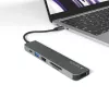 Sąsajos šakotuvas Epico 9915112100080 — USB Type-C priegloba, HDMI, USB 2.0, USB Type-C, MicroSD/SD kortelių skaitytuvas, aliuminis/TPU, pilka