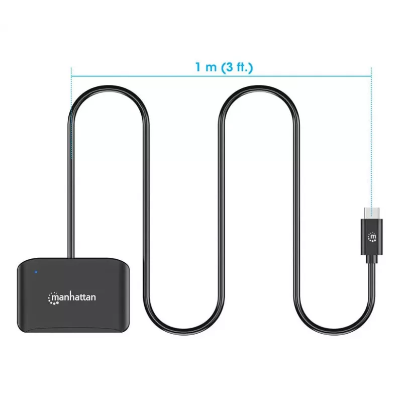 Manhattan USB-C USB jungties lustinių kortelių skaitytuvas su „MicroSD“ lizdu, USB-C kištuko ir kortelių skaitytuvo sąsaja bei „microSDXC“, palaiko „Windows“, „macOS“ ir „Linux“, skaito SIM korteles su adapteriu, laidas 1 m, juodas, trejų metų garantija
