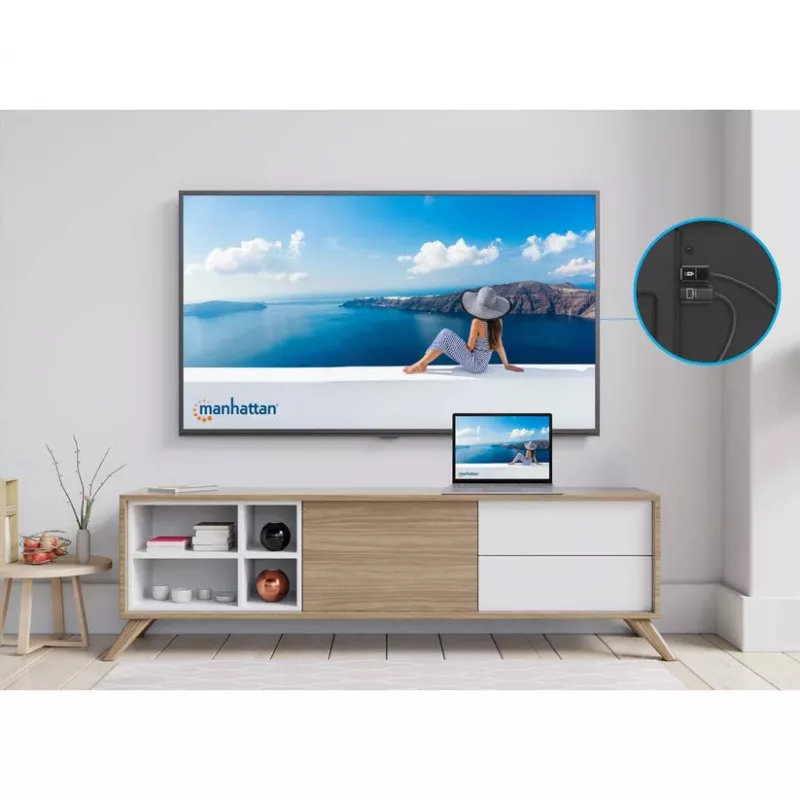 Manhattan 1080p belaidis HDMI ekrano pristatymo rinkinys, 2 dalių rinkinys su HDMI imtuvu ir HDMI siųstuvo raktu, skirtas belaidžiu būdu rodyti vaizdo signalą iš nešiojamojo kompiuterio / planšetinio kompiuterio / išmaniojo telefono HDMI televizoriuje arba projektoriuje, juodas
