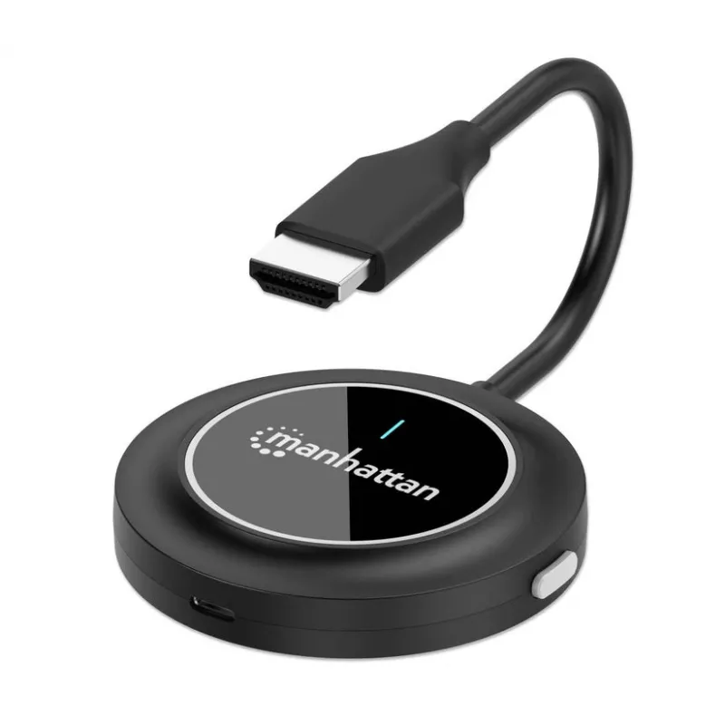 Manhattan 1080p belaidis HDMI ekrano pristatymo rinkinys, 2 dalių rinkinys su HDMI imtuvu ir HDMI siųstuvo raktu, skirtas belaidžiu būdu rodyti vaizdo signalą iš nešiojamojo kompiuterio / planšetinio kompiuterio / išmaniojo telefono HDMI televizoriuje arba projektoriuje, juodas
