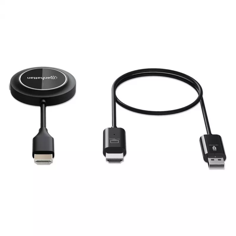 Manhattan 1080p belaidis HDMI ekrano pristatymo rinkinys, 2 dalių rinkinys su HDMI imtuvu ir HDMI siųstuvo raktu, skirtas belaidžiu būdu rodyti vaizdo signalą iš nešiojamojo kompiuterio / planšetinio kompiuterio / išmaniojo telefono HDMI televizoriuje arba projektoriuje, juodas