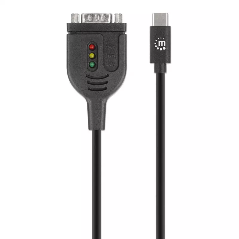 Manhattan USB-C į Serial konverterio kabelis, 1 m, kištukas-kištukas, Serial/RS232/COM/DB9, Prolific PL2303GT lustas, juodas kabelis, trejų metų garantija
