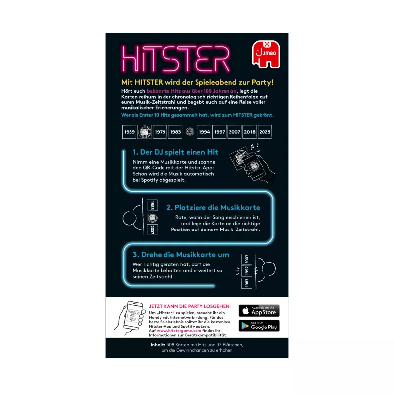 Jumbo Hitster (Deutsche Ausgabe), Kortų žaidimas, Vakarėlis, 16 m., 30 min, 30 min