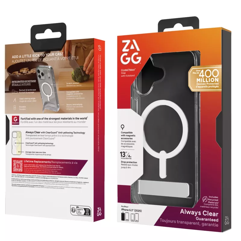 ZAGG Crystal Palace Snap Kickstand Case For Apple iPhone 17, Dėklas, Apple, iPhone 17, 16 cm (6,3 col.), Skaidrus