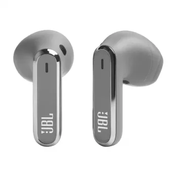 JBL LIVE FLEX ausinės belaidės į ausis įdedamos skambučiams / muzikai Bluetooth sidabrinės