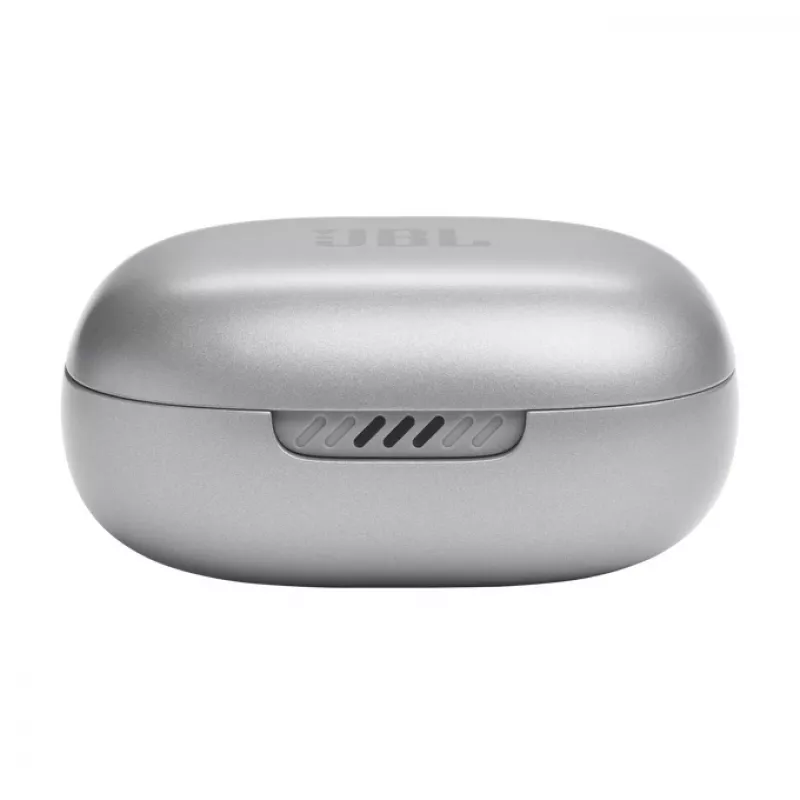 JBL LIVE FLEX ausinės belaidės į ausis įdedamos skambučiams / muzikai Bluetooth sidabrinės