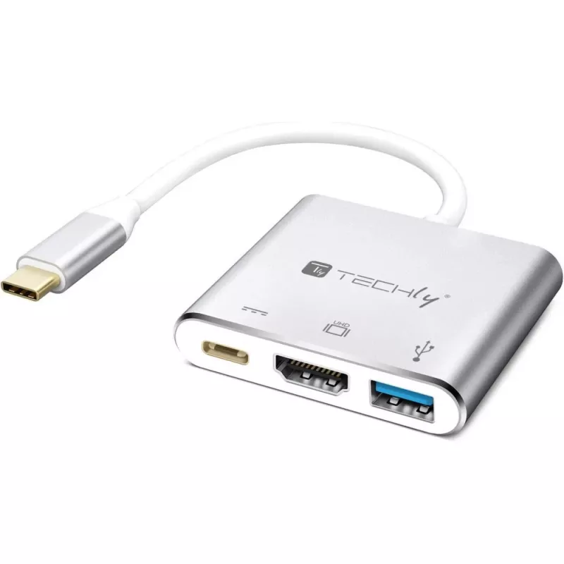 “Techly IADAP USB31-HDMIPTY” nešiojamojo kompiuterio dokas / prievadų daugiklis, laidinis USB 3.2 Gen 1 (3.1 Gen 1) Type-C, sidabrinis