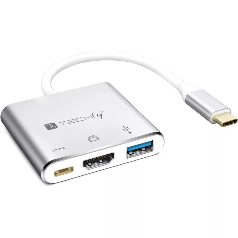 “Techly IADAP USB31-HDMIPTY” nešiojamojo kompiuterio dokas / prievadų daugiklis, laidinis USB 3.2 Gen 1 (3.1 Gen 1) Type-C, sidabrinis