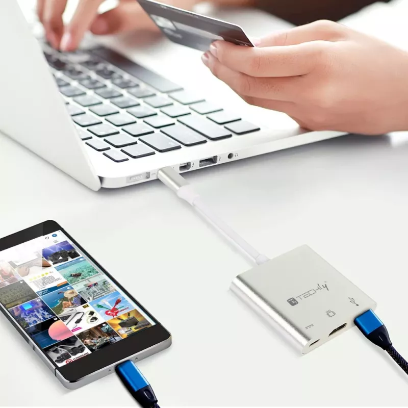 “Techly IADAP USB31-HDMIPTY” nešiojamojo kompiuterio dokas / prievadų daugiklis, laidinis USB 3.2 Gen 1 (3.1 Gen 1) Type-C, sidabrinis