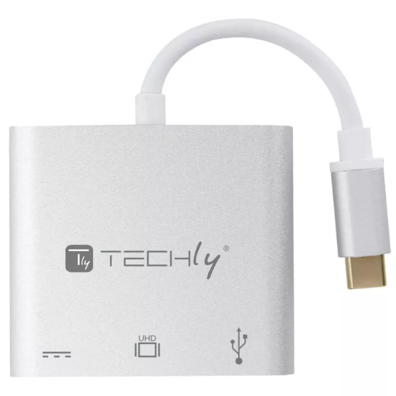 “Techly IADAP USB31-HDMIPTY” nešiojamojo kompiuterio dokas / prievadų daugiklis, laidinis USB 3.2 Gen 1 (3.1 Gen 1) Type-C, sidabrinis