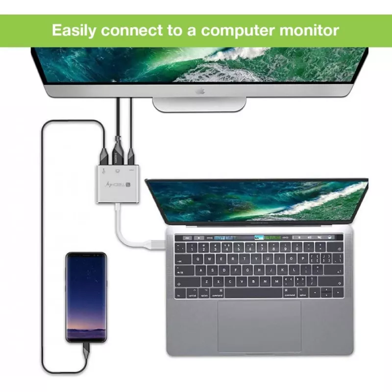 “Techly IADAP USB31-HDMIPTY” nešiojamojo kompiuterio dokas / prievadų daugiklis, laidinis USB 3.2 Gen 1 (3.1 Gen 1) Type-C, sidabrinis
