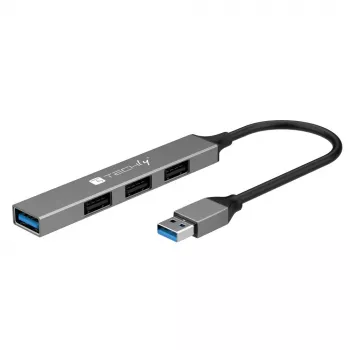 Techly IUSB32-HUB4A-3U2SLS nešiojamojo kompiuterio dokas / prievadų daugintuvas Laidinis USB 3.2 Gen 1 (3.1 Gen 1) Type-A Pilka