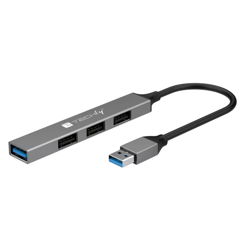 Techly IUSB32-HUB4A-3U2SLS nešiojamojo kompiuterio dokas / prievadų daugintuvas Laidinis USB 3.2 Gen 1 (3.1 Gen 1) Type-A Pilka