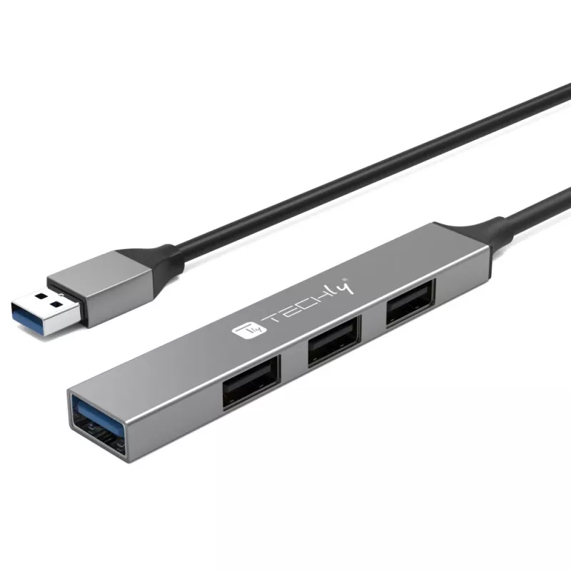 Techly IUSB32-HUB4A-3U2SLS nešiojamojo kompiuterio dokas / prievadų daugintuvas Laidinis USB 3.2 Gen 1 (3.1 Gen 1) Type-A Pilka