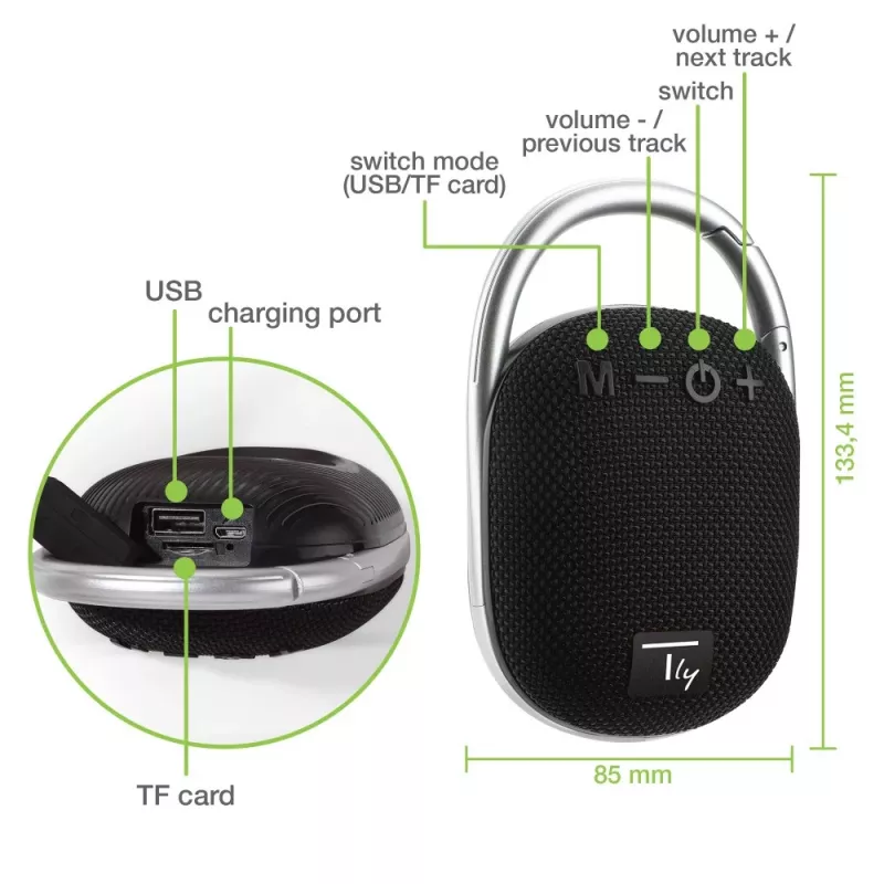 Techly ICASBL321BK nešiojamasis / vakarėlių garsiakalbis Vieno kanalo nešiojamasis garsiakalbis Juoda 5 W