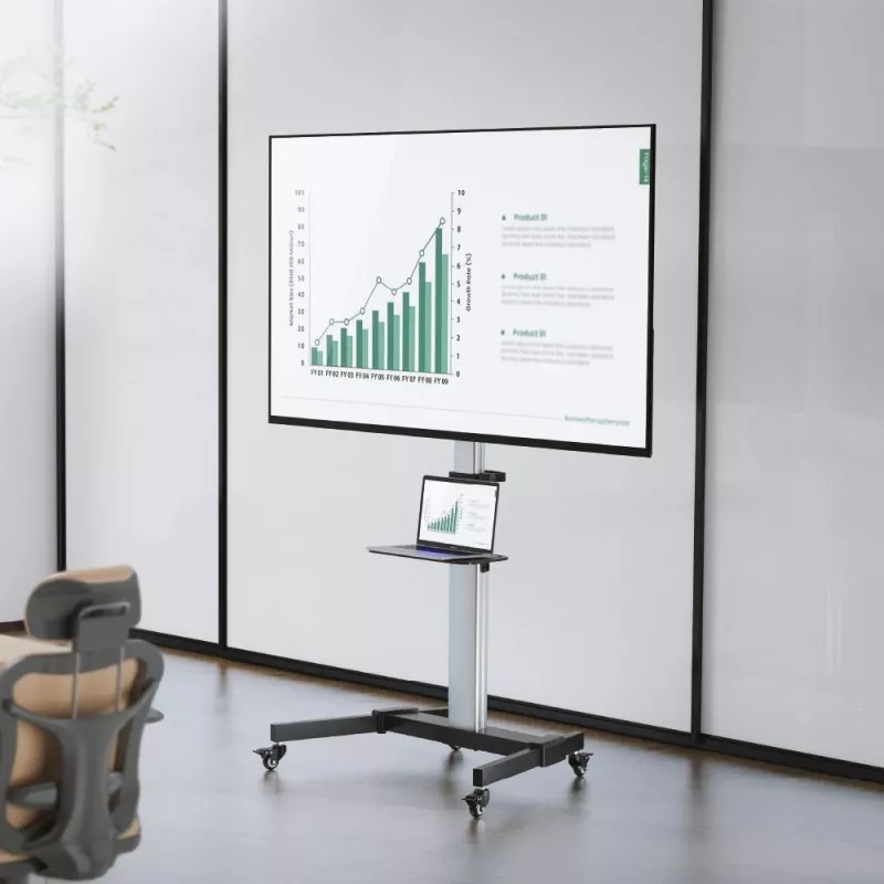 Techly grindų stovas su lentyna - vežimėlis televizoriui LCD/LED 37-86 col., 200 x 200 mm, 600 x 400 mm, -10 - 5°, 180°, aliuminis, plastikas, plienas, juoda, pilka