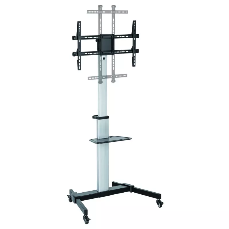 Techly grindų stovas su lentyna - vežimėlis televizoriui LCD/LED 37-86 col., 200 x 200 mm, 600 x 400 mm, -10 - 5°, 180°, aliuminis, plastikas, plienas, juoda, pilka