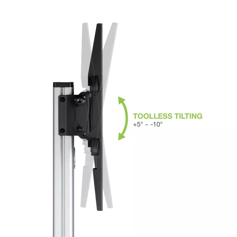 Techly grindų stovas su lentyna - vežimėlis televizoriui LCD/LED 37-86 col., 200 x 200 mm, 600 x 400 mm, -10 - 5°, 180°, aliuminis, plastikas, plienas, juoda, pilka