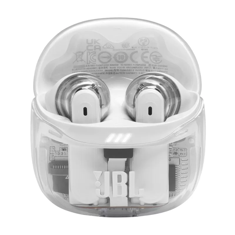 Ausinės JBL Tune Flex 2 Ghost Edition — True Wireless (TWS) į ausis įdedamos, Bluetooth, 20–20000 Hz, Baltos