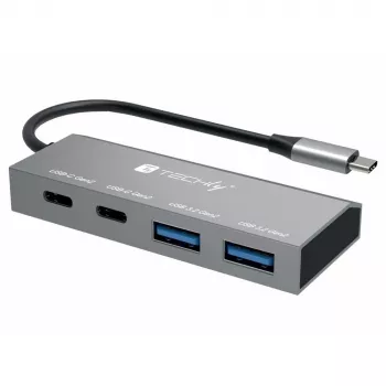 Techly IUSB32C-HUB4AC2 nešiojamojo kompiuterio dokas / prievadų kopijuoklis Laidinis USB 3.2 Gen 1 (3.1 Gen 1) Type-C Sidabrinis