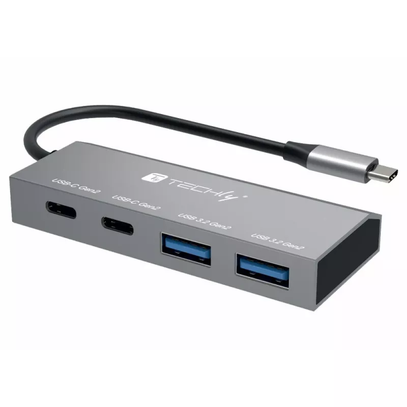 Techly IUSB32C-HUB4AC2 nešiojamojo kompiuterio dokas / prievadų kopijuoklis Laidinis USB 3.2 Gen 1 (3.1 Gen 1) Type-C Sidabrinis