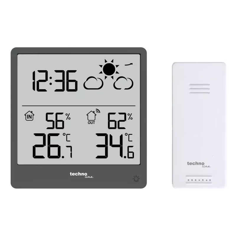 Skaitmeninė orų stotelė TechnoLine WS 9138 — patalpų/lauko termometras ir higrometras, pilka, baterija AAA