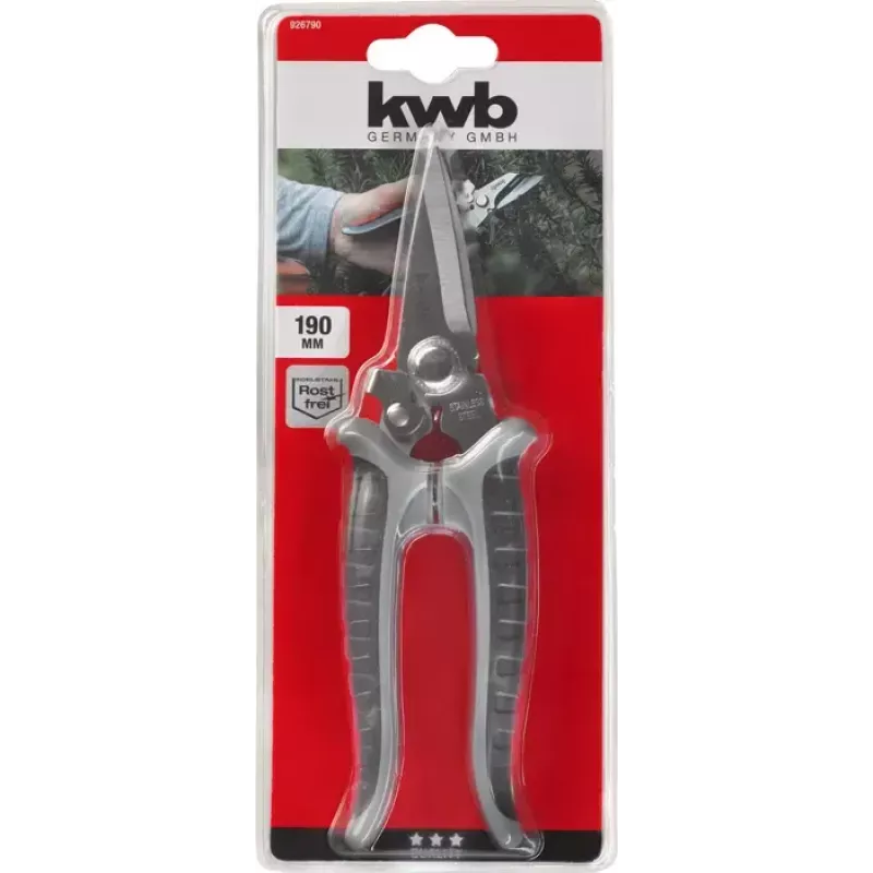 Žolės žirklės KWB 926790 ilga rankena tiesia geležte 190 mm